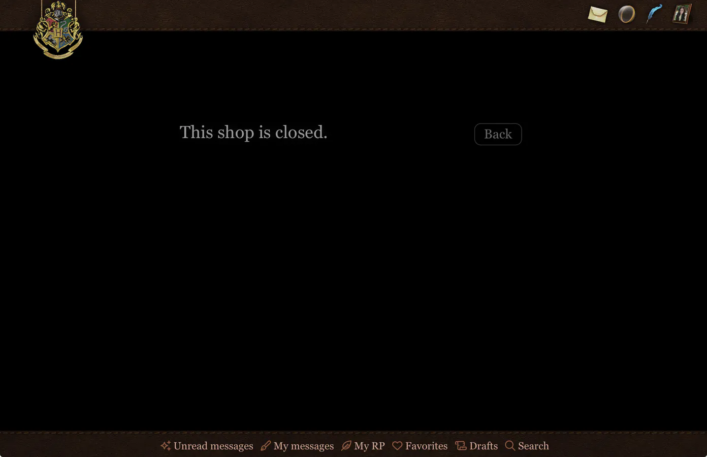 [error message of unavailable shop saying “this shop is closed”]