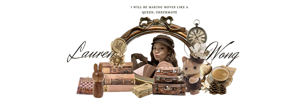 A brown, academia themed banner for Lauren Wong