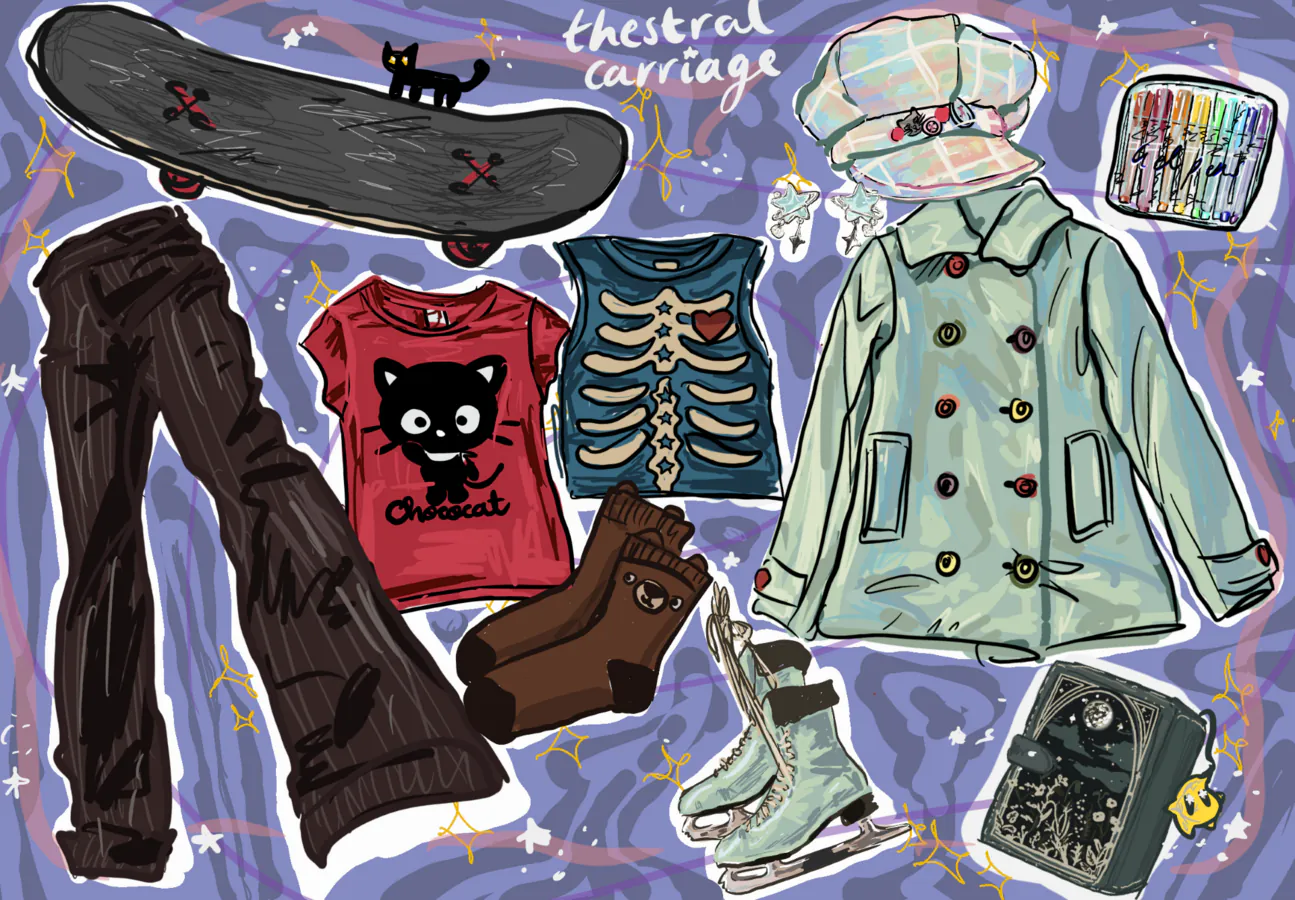 Thestral Carraige y2k outfit moodboard