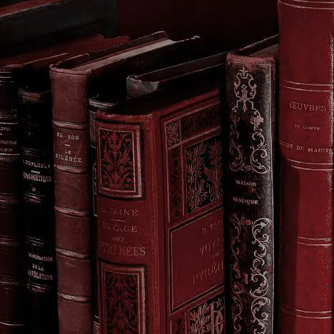 a set of red books with gold detailing