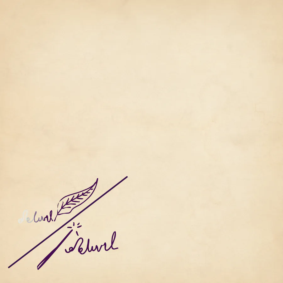 A square of parchment with a symbol in the bottom left corner. The symbol has two sections separated by a line: the top left is a quill writing something that disappears, and the bottom right is a wand and the same text, but fully revealed