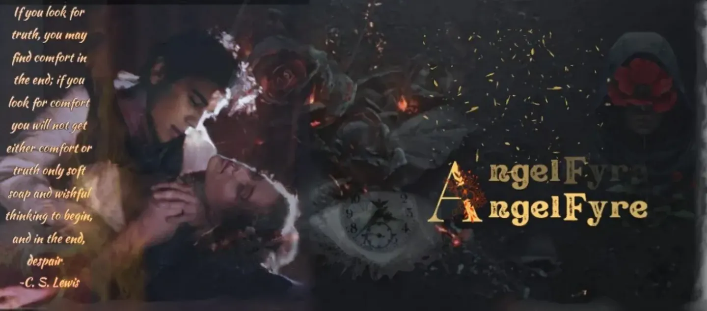 roses smoldering in flames, boy holding a girl, AngelFyre