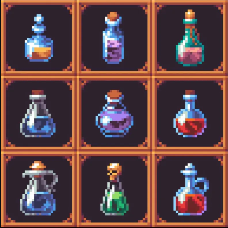 3x3 grid of potions