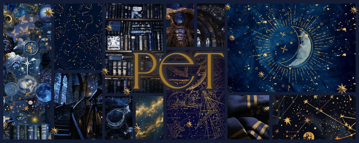 decorative banner with a blue celestial/space aesthetic collage and the word "aesthetic" centered in the foreground in gold lettering