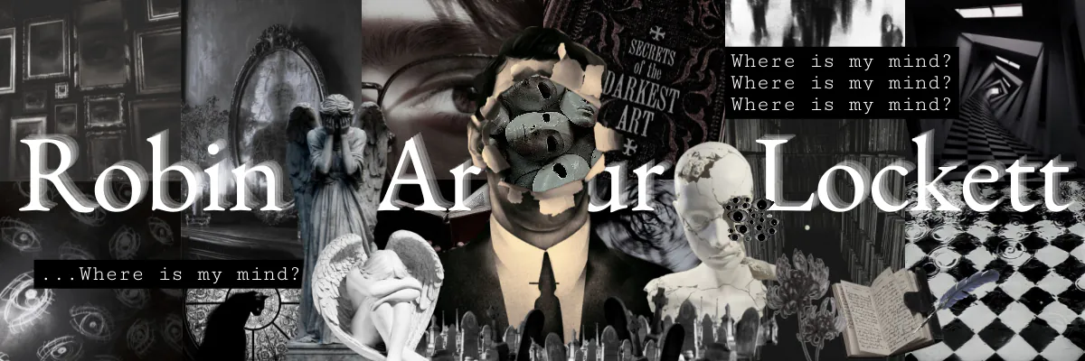 robin's collage banner with a horror academia theme