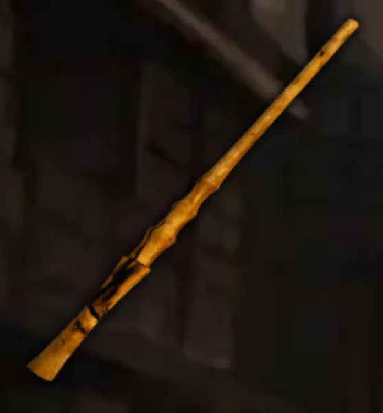 A thin yellow wand, with slight curves. Made of Aspen wood