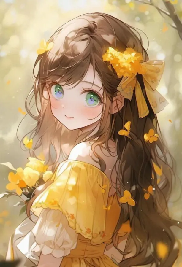 a girl wearing a yellow dress