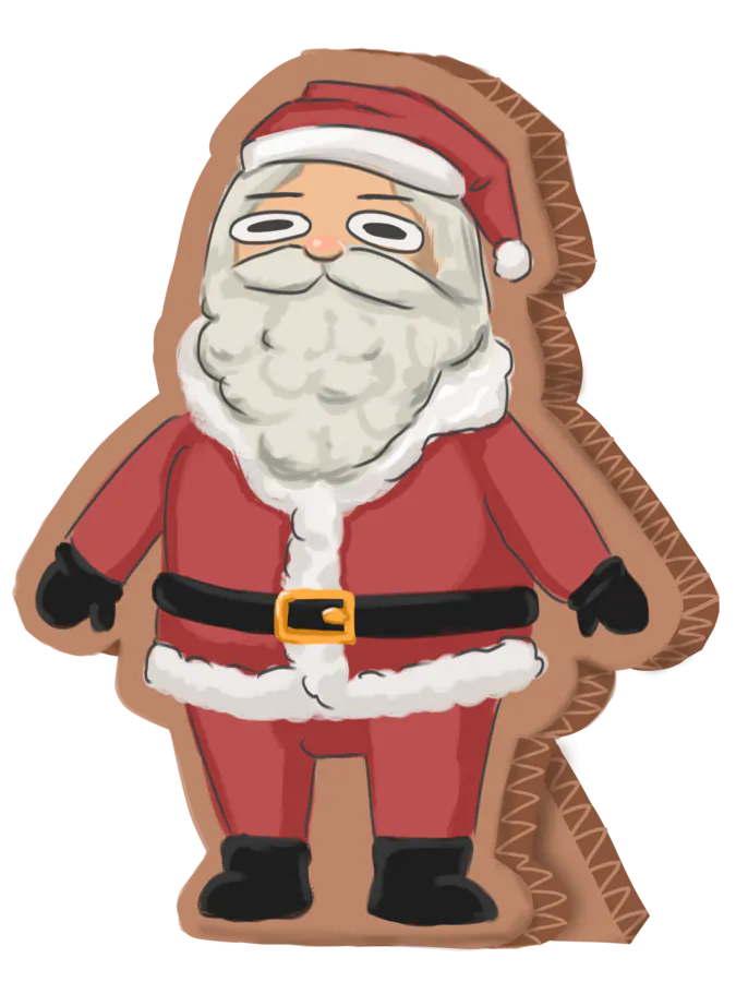A cardboard cutout of Lear dressed as Santa clause
