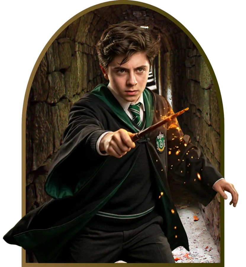 Zayn Al-Ashmuni in an action pose casting a spell.