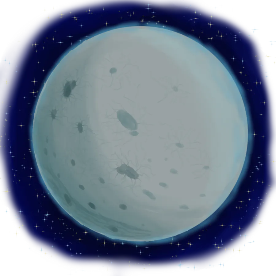 A pale moon in a starry sky