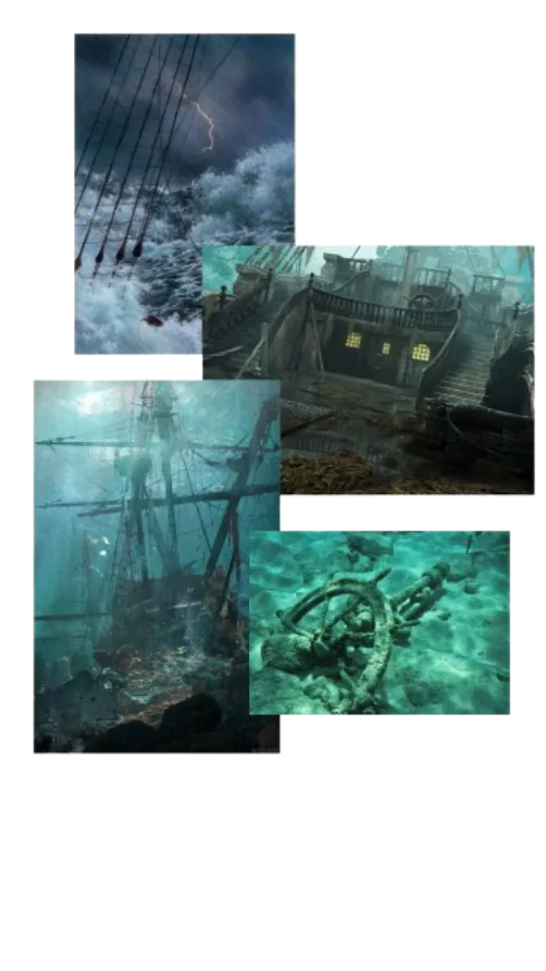 a collage of sunken ship images