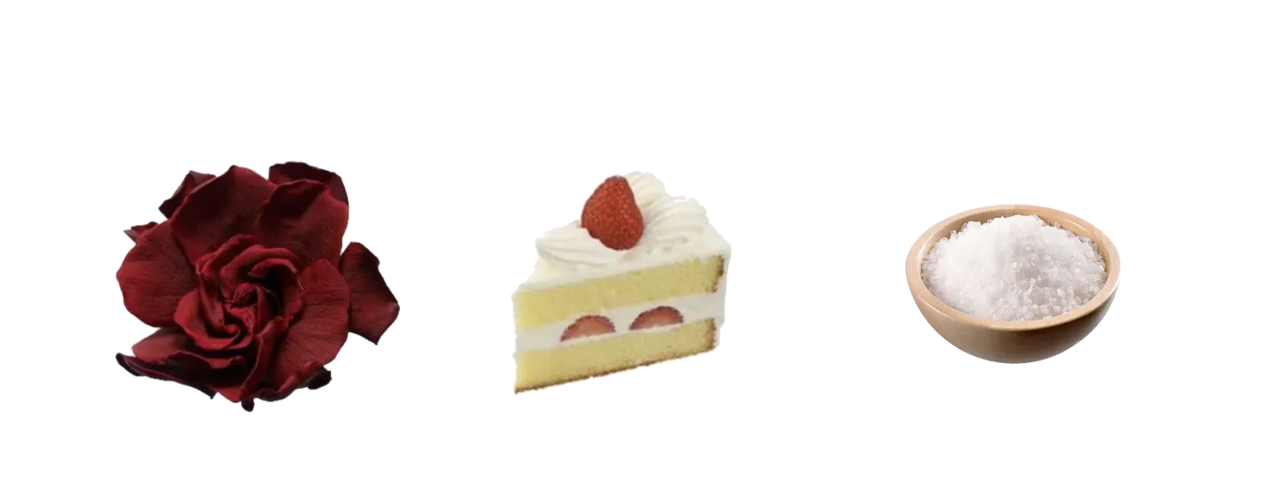 rose, vanilla cake and seasalt
