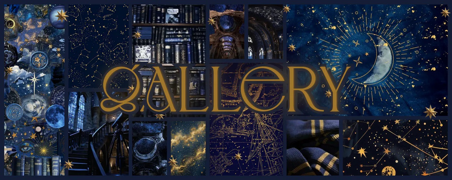 decorative banner with a blue celestial/space aesthetic collage and the word "aesthetic" centered in the foreground in gold lettering