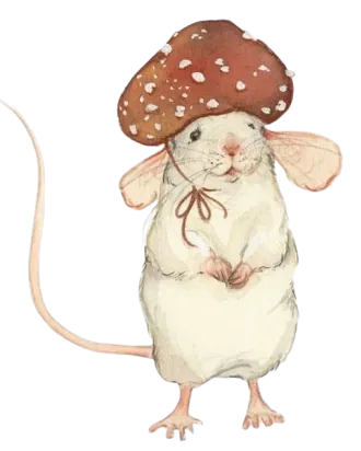 mouse wearing a mushroom hat