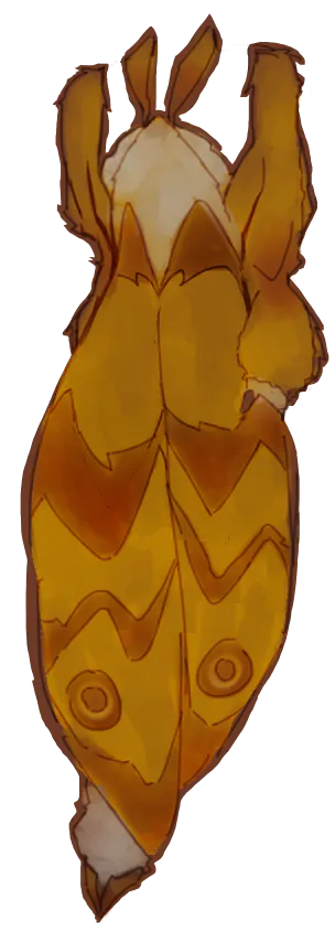 a one-peice outfit that resembles the body of an amber-hued moth