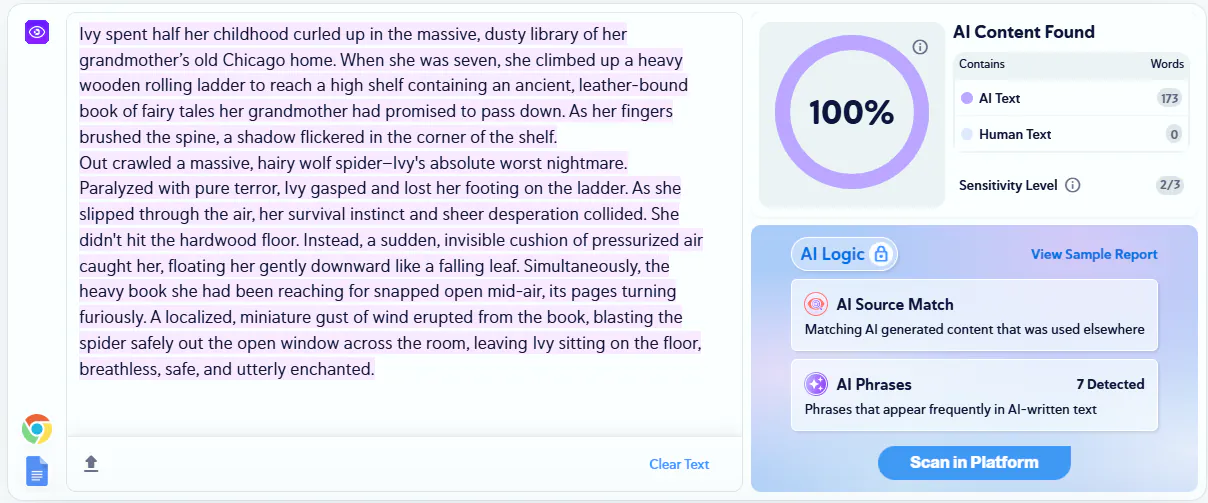 Writing pinged as 100% AI