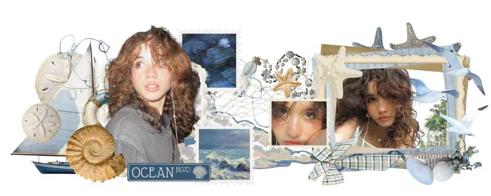 ocean themed banner, with a bruntte