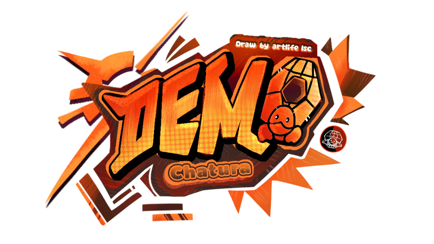 Demo's Name, but in orange font + turtles