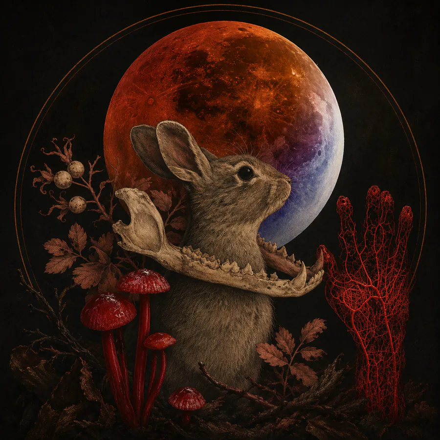 Rabbit in front of red moon